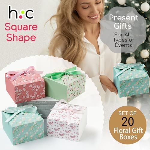 Small Floral Gift Boxes with Lids and Ribbons 20 Pack