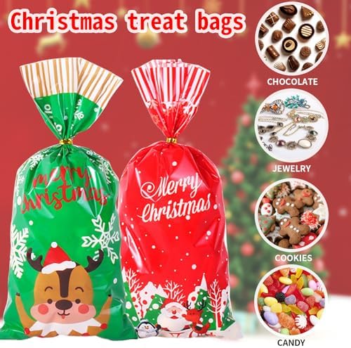 Jexila 200PCS Christmas Cellophane Bags with Twist Ties