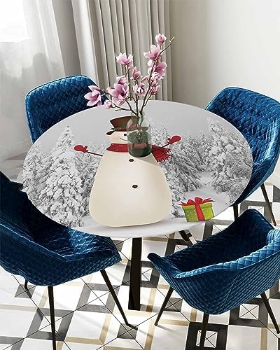 Snowman Round Waterproof Table Cover for Indoor Outdoor Use