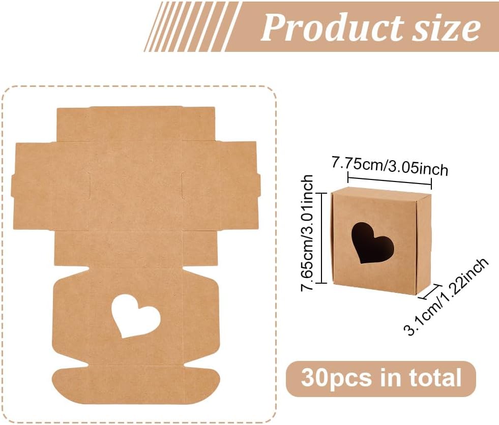 BENECREAT 30 Pack Kraft Gift Boxes with Heart Window