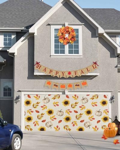 Fall Garage Door Banner 7x8ft Pumpkin Sunflower Leaf Decor