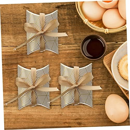 Beaupretty 50pcs Foil Candy Pillow Boxes with Ribbons for Weddings and Parties