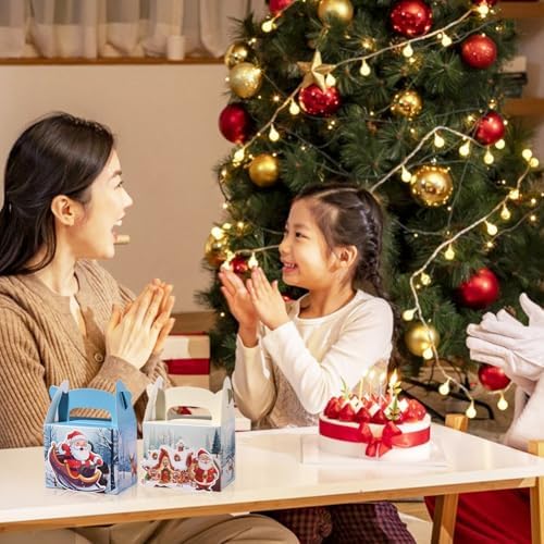 50PCS Christmas Treat Boxes with Handle Santa Gift Boxes