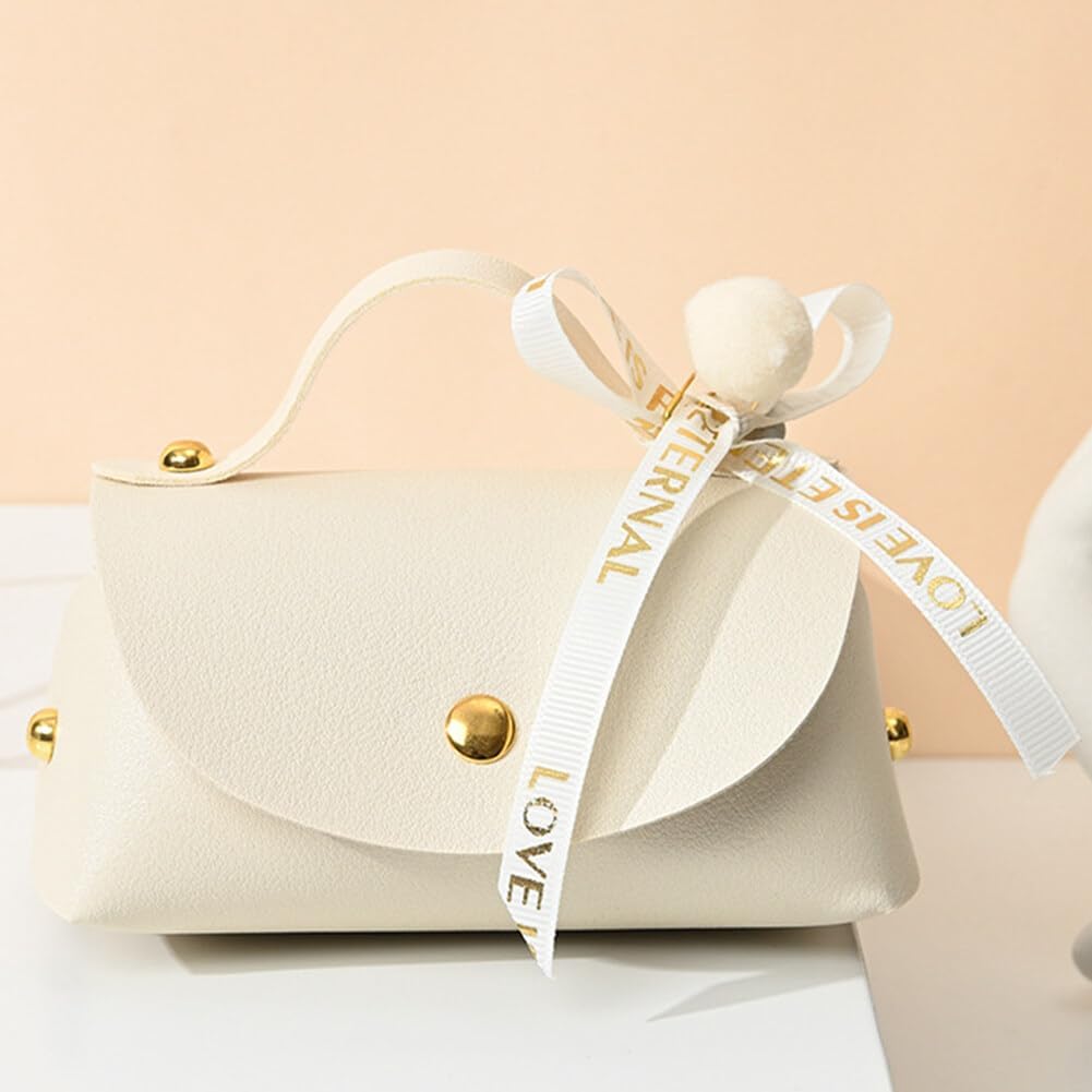 Leather Candy Boxes with Bow 6 PCS Beige