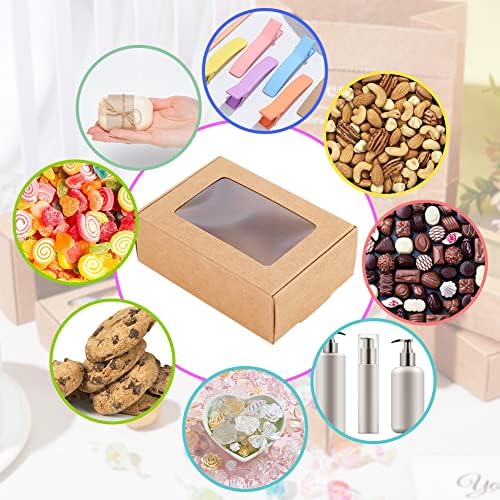 BENECREAT 30 Pack Rectangle Brown Kraft Gift Boxes with Clear Window