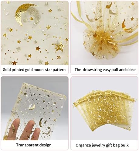 100PCS Gold Organza Gift Bags 5x7 with Drawstrings