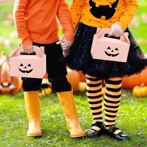 JarThenaAMCS 50Pcs Pink Halloween Treat Boxes with Handle