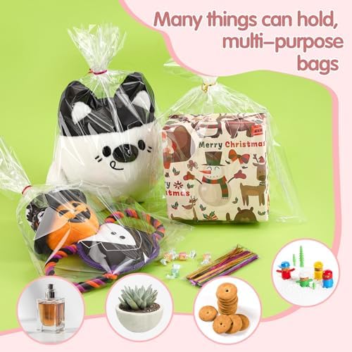 SOMIOCO Clear Cellophane Bags 14x18 50 Cnts with Twist Ties