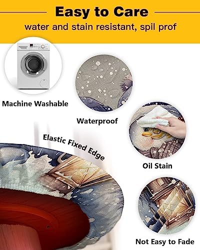 ZOE GARDEN Grey Snowman Round Waterproof Table Cover Fitted Tablecloth