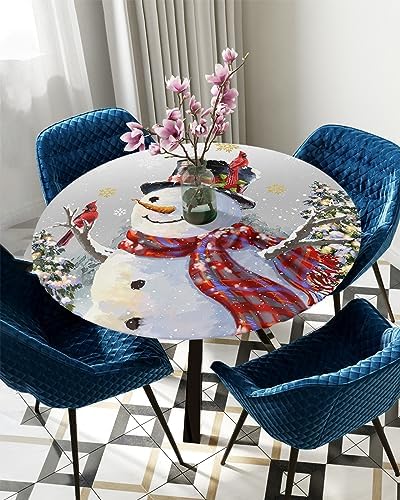 Christmas Snowman Waterproof Round Table Cover Fitted Tablecloth