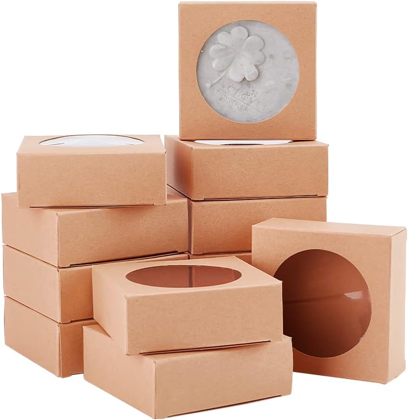 BENECREAT 24 Pack Brown Kraft Gift Boxes with Clear Window