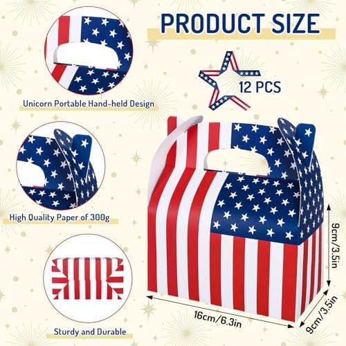 Whaline 12Pcs Patriotic Treat Box with Handle