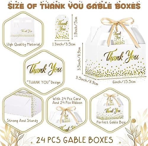 Qilery 24 Piece Thank You Gift Boxes with Ribbon and Card