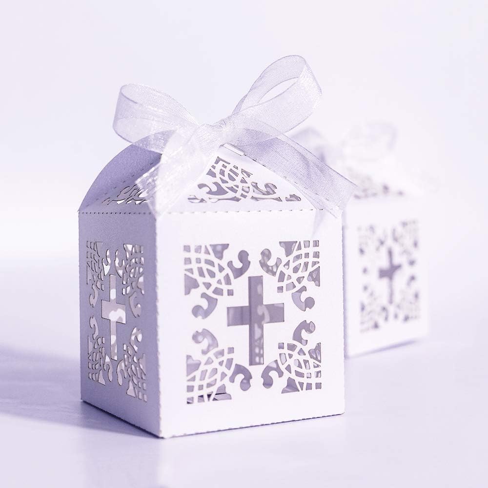 YOZATIA 50PCS Cross Favor Boxes for Baptism and Party Use