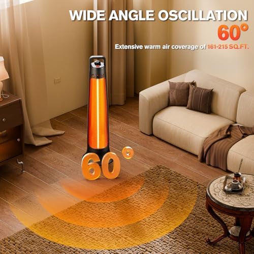FLOWBREEZE Electric Patio Heater with 60 Degree Oscillation and 3S Instant Heating