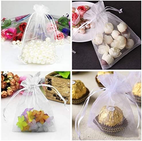 100pcs White Drawstring Organza Gift Bags for Wedding Party Favor