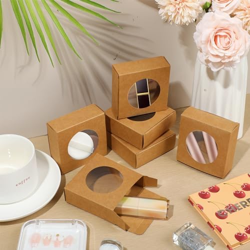 Liobelon 30 Pack Kraft Paper Soap Boxes with Clear Windows