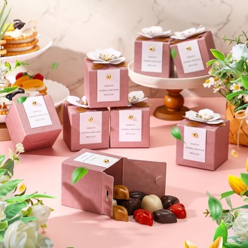 Affrolling 50 Pcs Wedding Favor Boxes with Pink Thank You Cards