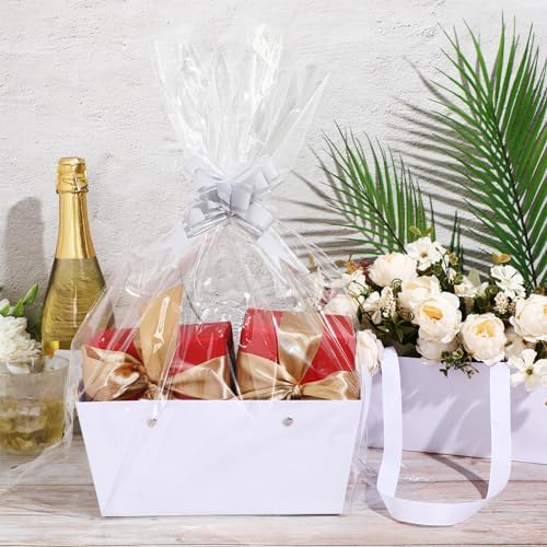 Colarr 12 Pack Empty Gift Baskets with Bows and Handles