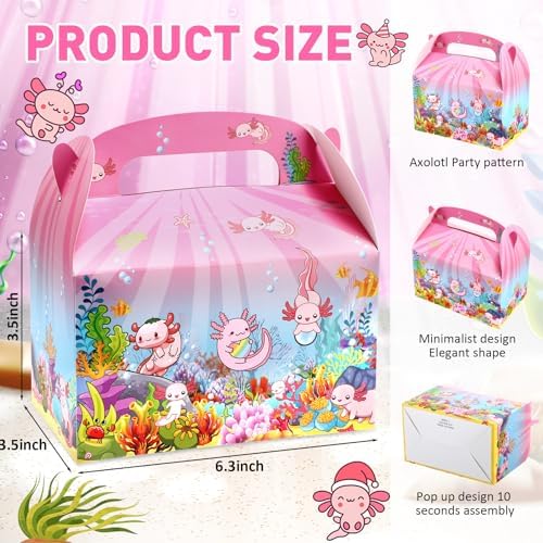 12 Pack Axolotl Gift Boxes with Handles for Party Favors