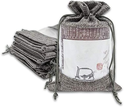 12-Pack Medium Linen Burlap and Organza Gift Bags with Drawstrings