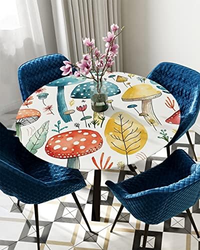 Mushroom Round Waterproof Table Cover Fitted Tablecloth