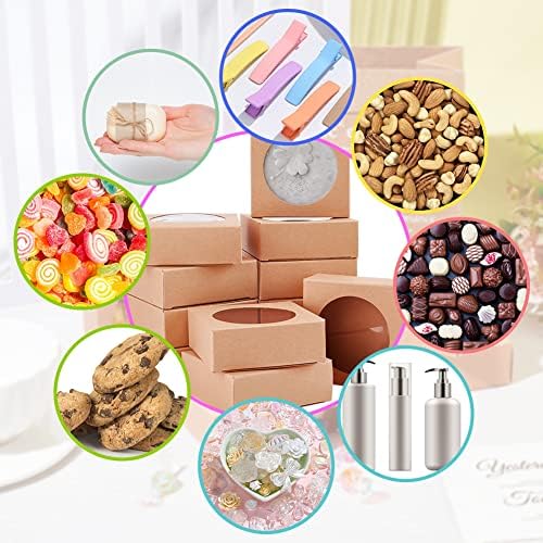 BENECREAT 24 Pack Brown Kraft Gift Boxes with Clear Window