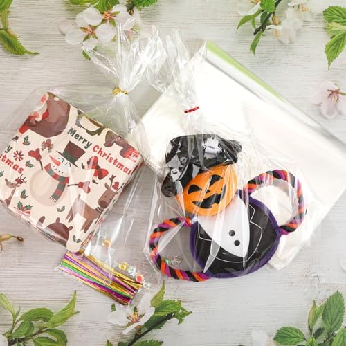 SOMIOCO Clear Cellophane Bags 14x18 50 Cnts with Twist Ties