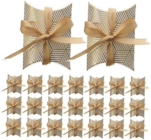 FRCOLOR 50PCS Small Pillow Candy Boxes with Foil Design