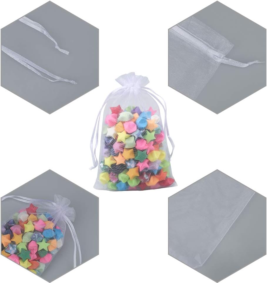 jijAcraft 100PCS White Organza Drawstring Gift Bags