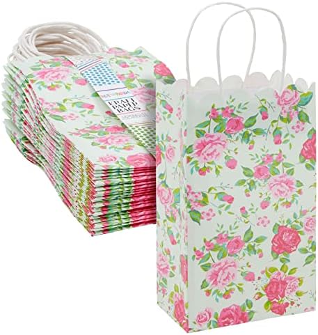Blue Panda Floral Gift Bags with Handles 24 Pack