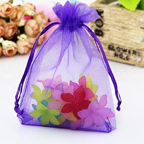 50 Pack Organza Gift Bags 5x7 Inch Purple Drawstring Sheer Packaging