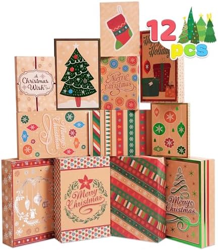 JOYIN 12Pcs Christmas Gift Boxes with Lids for Presents