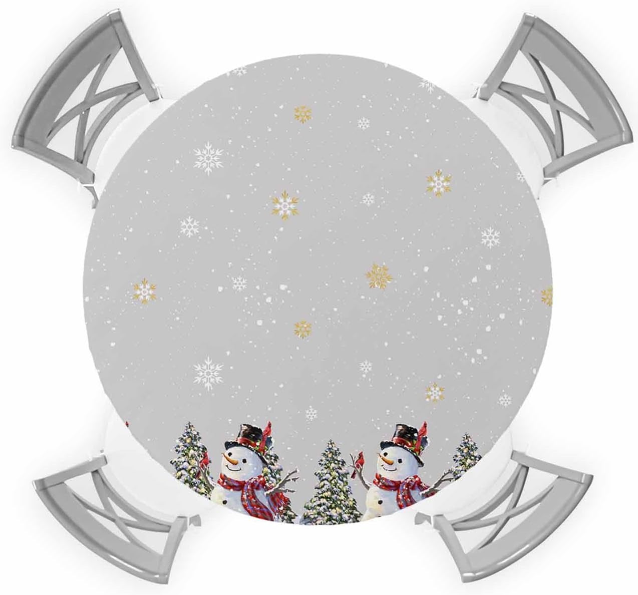 Grey Christmas Round Waterproof Table Cover Fitted Tablecloth