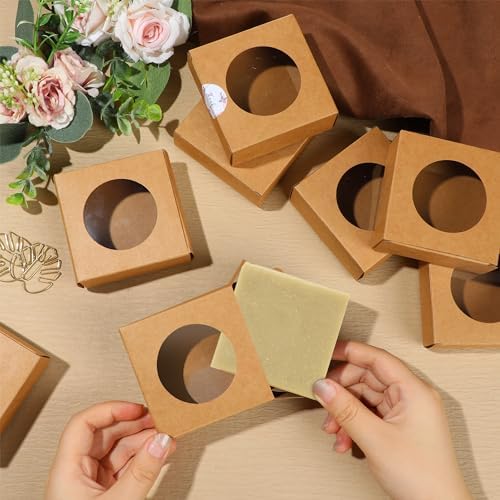 Liobelon 30 Pack Kraft Paper Soap Boxes with Clear Windows