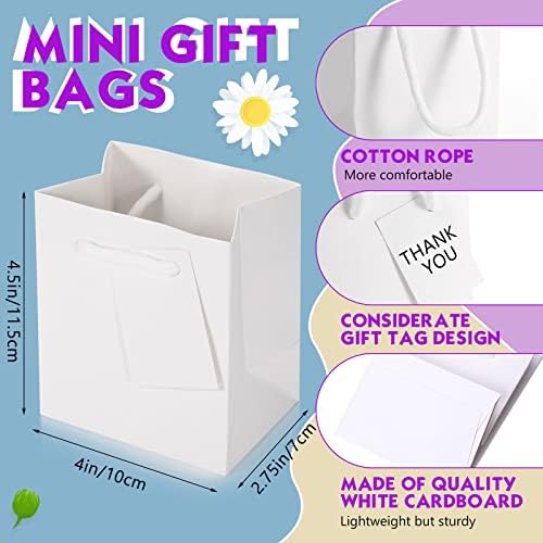 Sherr 100 Pack Mini White Gift Bags with Handles