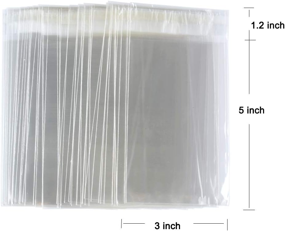 Funnyard 200 Pcs 3x5 Inch Clear Cellophane Bags with Adhesive Strip