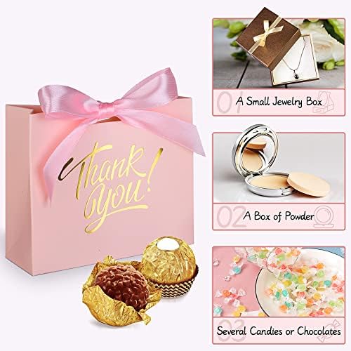 Small Thank You Gift Bags 60 Pack Gold Foil Bow Ribbons