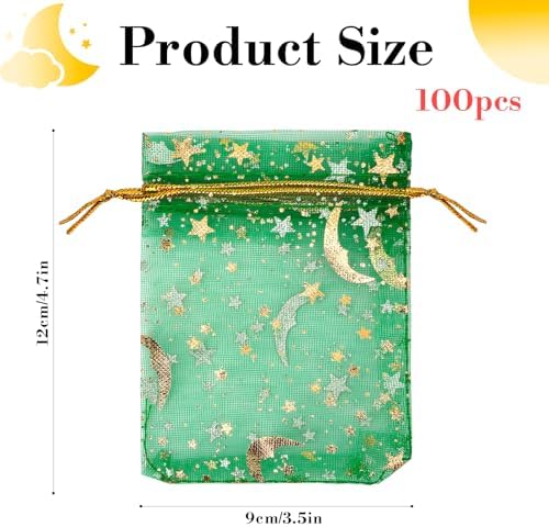 Moon Star Organza Gift Bags 4x5 100 Pcs Drawstring Mesh Pouches