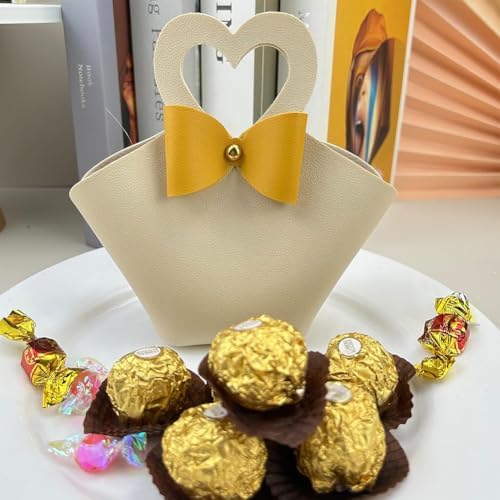 10 Pack Mini PU Leather Gift Bags with Bowknot Handle