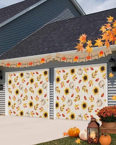 Fall Garage Door Banner 7x8ft Pumpkin Sunflower Leaf Decor