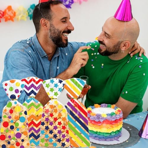 Totelux Rainbow Cellophane Gift Bags with Ties 50PCS