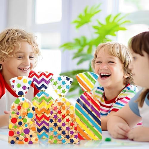 Totelux Rainbow Cellophane Gift Bags with Ties 50PCS