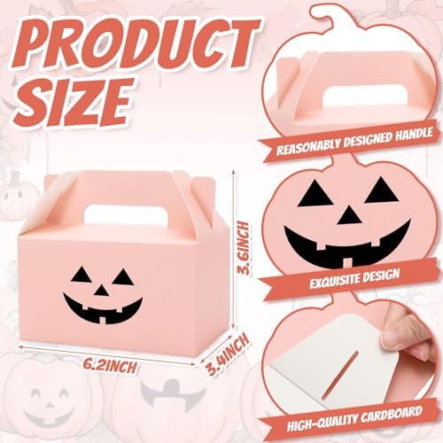 JarThenaAMCS 50Pcs Pink Halloween Treat Boxes with Handle