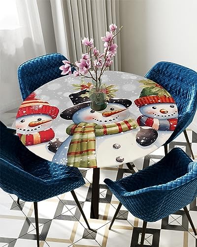 Christmas Round Waterproof Table Cover Fitted Tablecloth