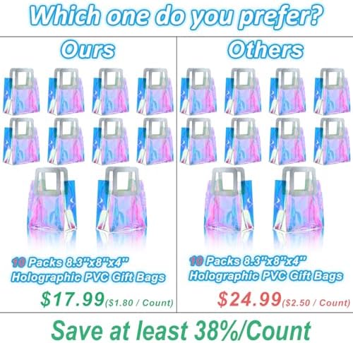 10 Pcs Reusable Holographic Gift Bags with Handle