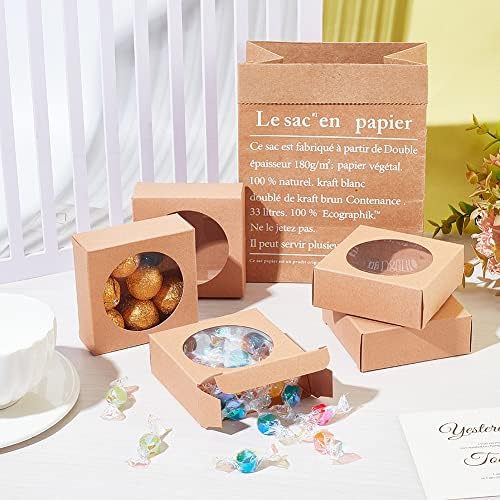 BENECREAT 24 Pack Brown Kraft Gift Boxes with Clear Window