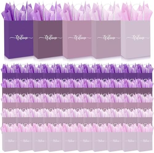 Kolldenn 50 Set Gradient Purple Welcome Gift Bags Wedding Party Bulk