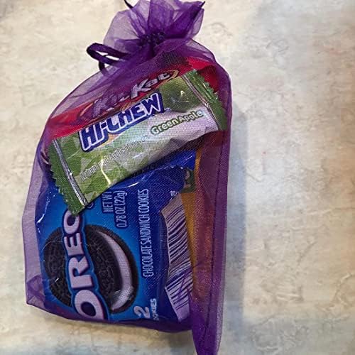 50 Pack Organza Gift Bags 5x7 Inch Purple Drawstring Sheer Packaging