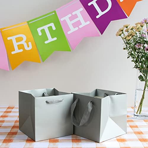 Silver Gray Square Gift Bags 12 Inch 10 CT